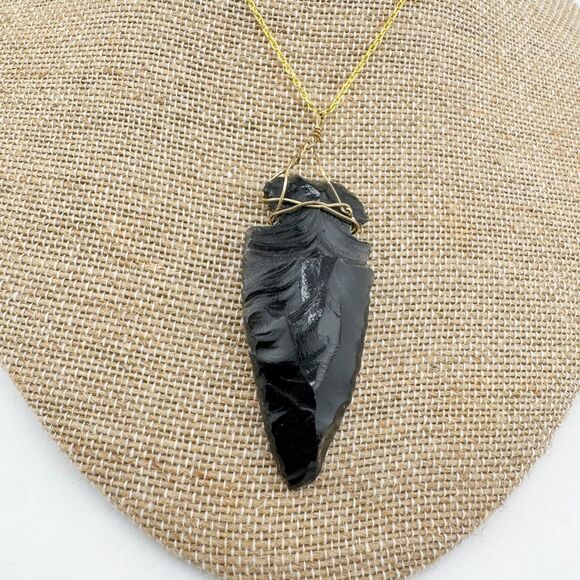 Wire Wrapped Vintage Obsidian Arrowhead Necklace – Handmade Boho Tribal Pendant - Picture 8 of 9